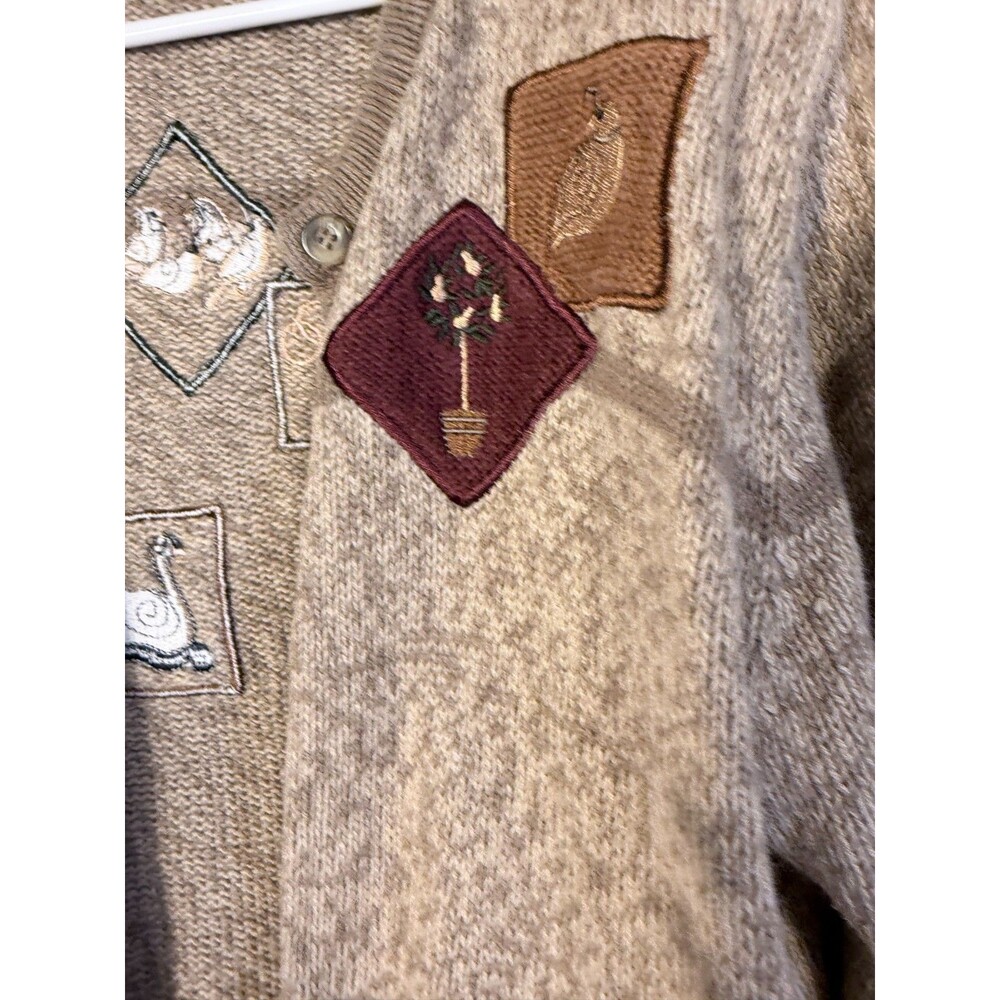 Grannycore Sweater Cardigan Birds Quirky Pattern Earthy Boho Women's Small Indie - Picture 3 of 7
